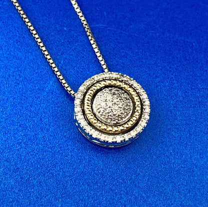 Designer AJ Sterling Silver 14K Yellow Gold Diamond Halo Infinity Necklace