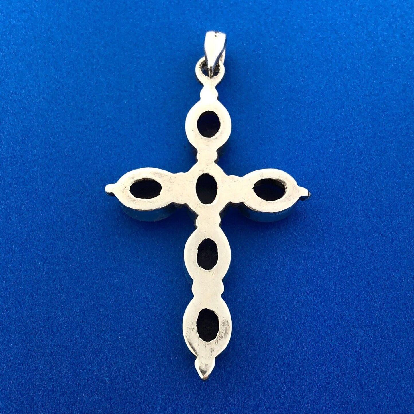 Vintage 925 Sterling Silver Amethyst Cabochon Statement Cross February Pendant