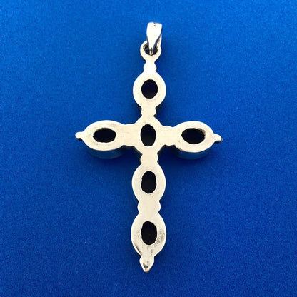 Vintage 925 Sterling Silver Amethyst Cabochon Statement Cross February Pendant