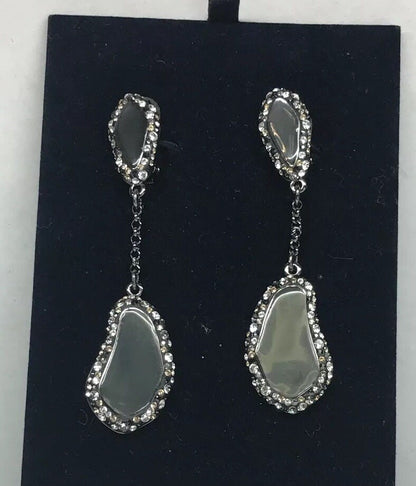 Vintage Swarovski Obsidian Crystal Modernist Free Form Clip Earrings Box