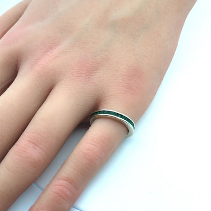 Designer 14K White Gold Princess Channel Set Emerald Eternity Band Ring
