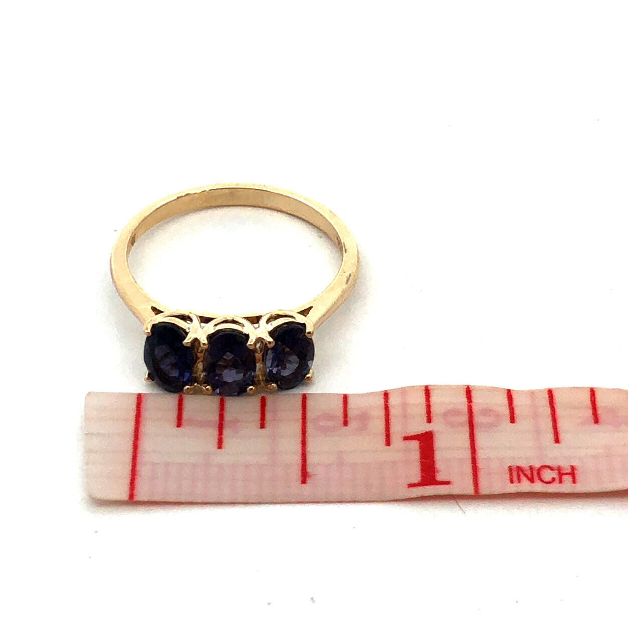 Designer 14K Yellow Gold Oval Purple Tanzanite Trio Anniversary Band Ring
