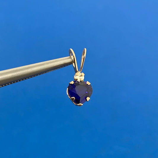 Designer 10K Yellow Gold Heart Shaped Blue Spinel White Cubic Zirconia Pendant