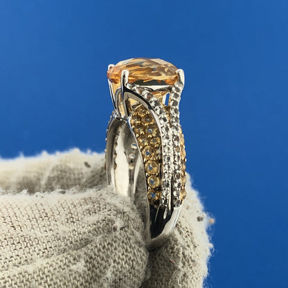 Estate Designer 925 Sterling Silver Yellow Canary White Cubic Zirconia Ring