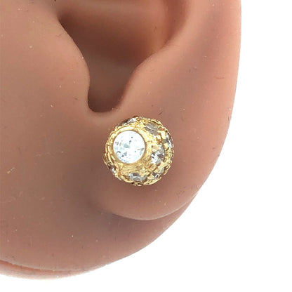 Estate 14K Yellow Gold Cubic Zirconia CZ Disco Ball Statement Stud Earrings
