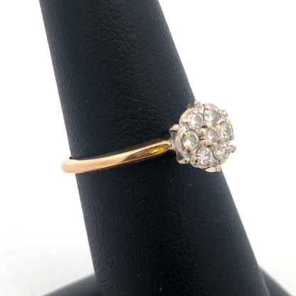 14K Yellow Gold Diamond Cluster Empire Style Engagement Bridal Cocktail Ring
