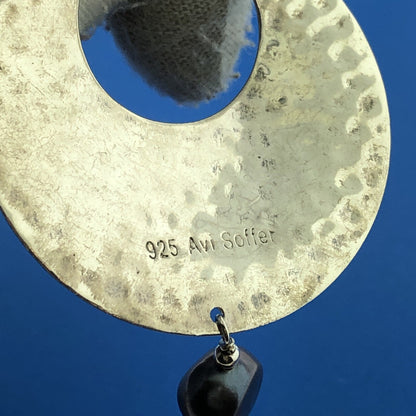 Designer Avi Soffer 925 Sterling Silver Pearl Amethyst Beaded Hammered Necklace