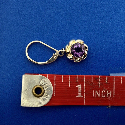 Designer Sterling Silver 925 Amethyst Flower Twist February Dangle Earrings