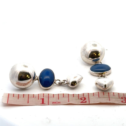 Designer Mexico 925 Sterling Silver Blue Chalcedony Dome Heart Dangle Earrings