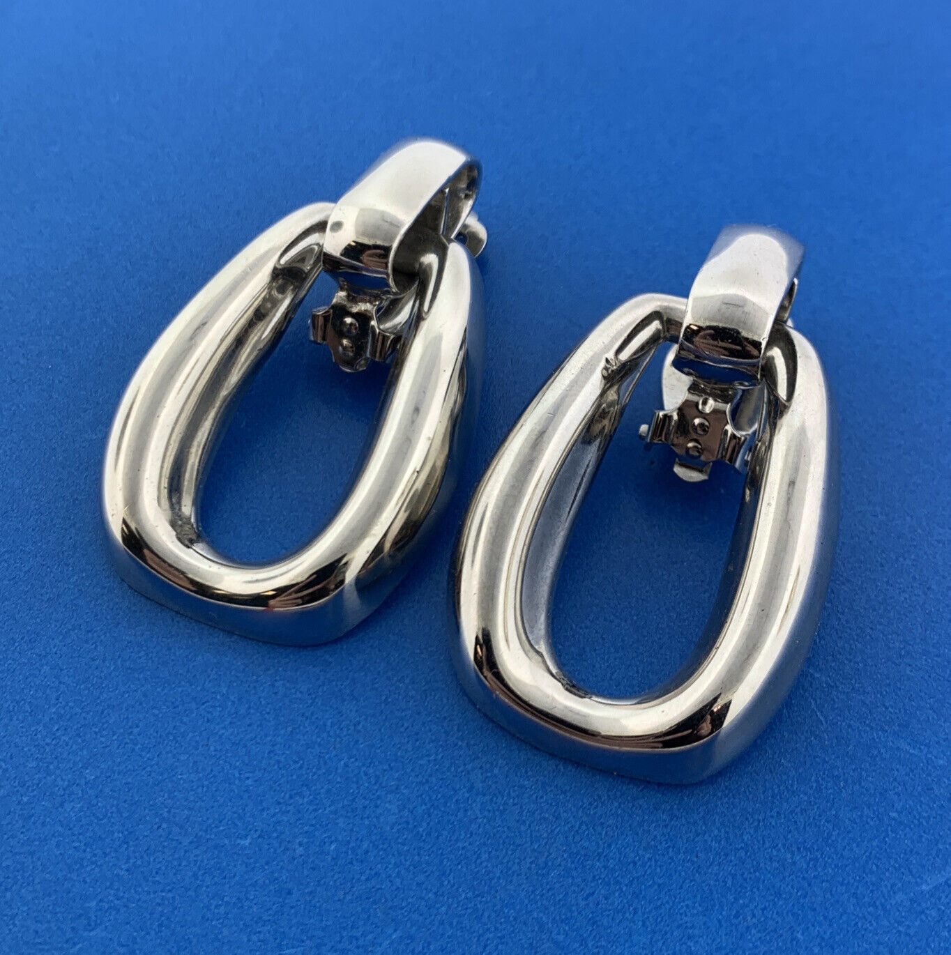 Designer ATI Sterling Silver 925 Open Oval Link Dangle Clip-On Earrings