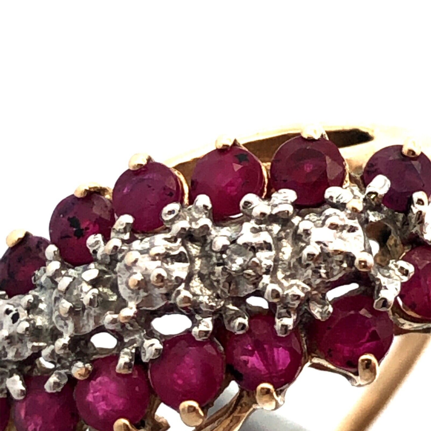 Designer RN 10K Yellow Gold Round Ruby Diamond Oval Waterfall Bypass Ring