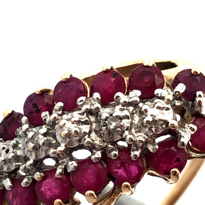 Designer RN 10K Yellow Gold Round Ruby Diamond Oval Waterfall Bypass Ring