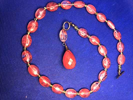 Cherry Quartz Peridot 925 Sterling Silver Statement Toggle Necklace