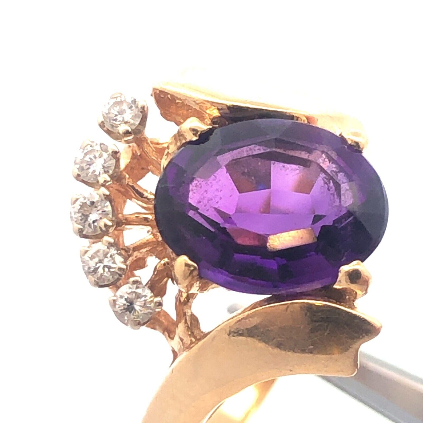 DACG 14k Yellow Gold Oval Cut Amethyst Diamond Crown Bypass Ring Size 6.5