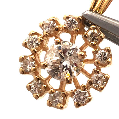 Designer 14K Yellow Gold Round Diamond W/Diamond Halo Floral Charm Pendant