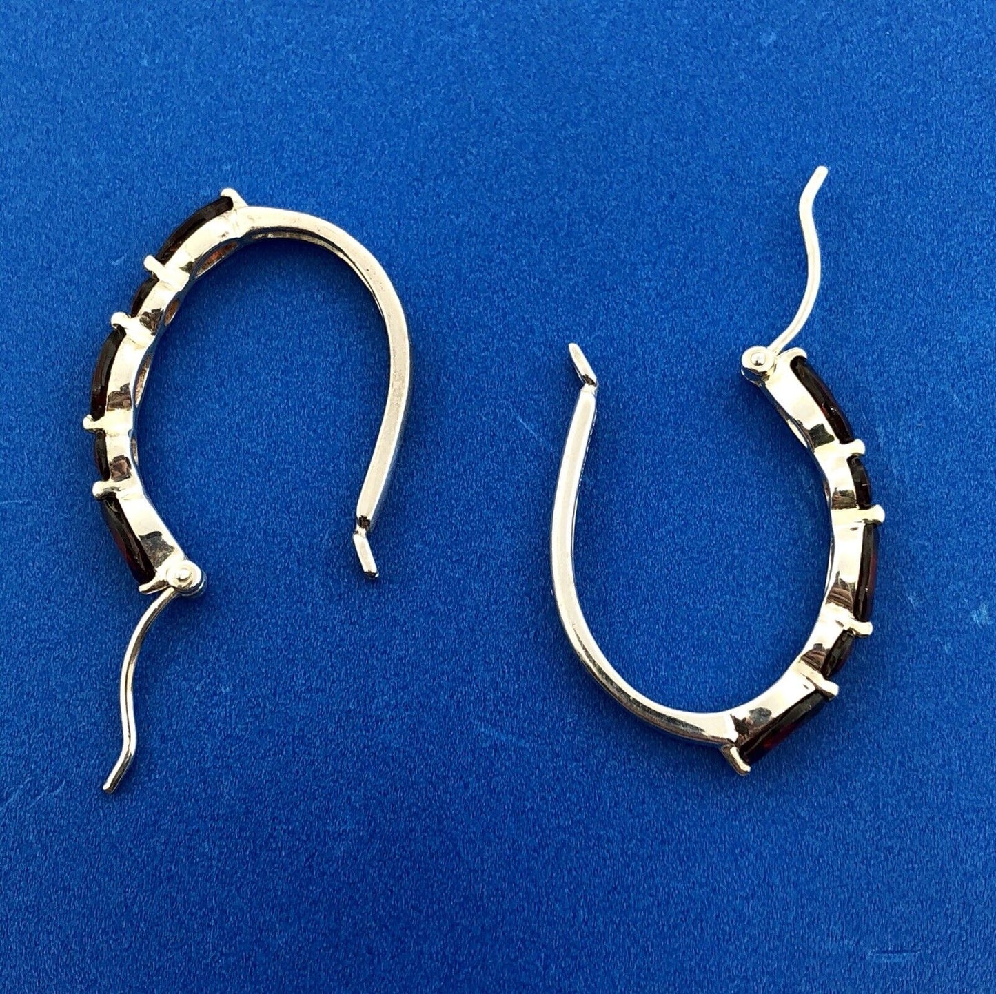 Designer Sterling Silver 925 Garnet January Anniversary Occasion Hoop Earrings