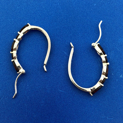 Designer Sterling Silver 925 Garnet January Anniversary Occasion Hoop Earrings