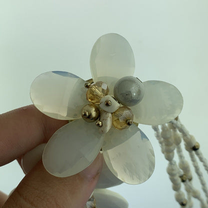 Artisan Gold Tone Agate Lucite Bakelite Beaded Floral Cluster Choker Necklace