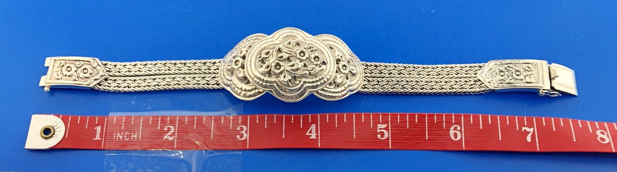 Great Designer Sterling Silver 925 Floral Scroll Wheat Mesh Concho Dome Bracelet