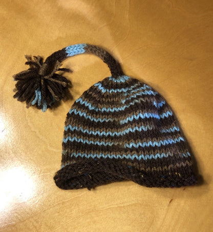 Hand Crocheted Knitted Blue Brown Newborn Baby's Two Piece Pod Hat Photography