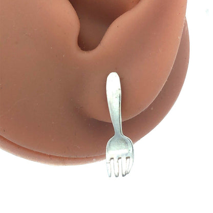 Vintage 925 Sterling Silver Fork Spoon Utensils Cookware Drop Stud Earrings