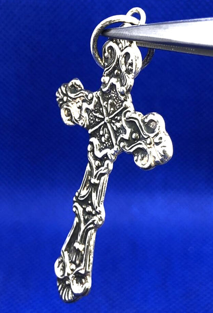 Vintage 925 Sterling Silver Religious Detailed Scroll Large Cross Pendant