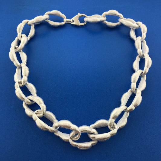 Stunning Italian Sterling Silver 925 Satin Oval Ribbed 20" Chain Necklace