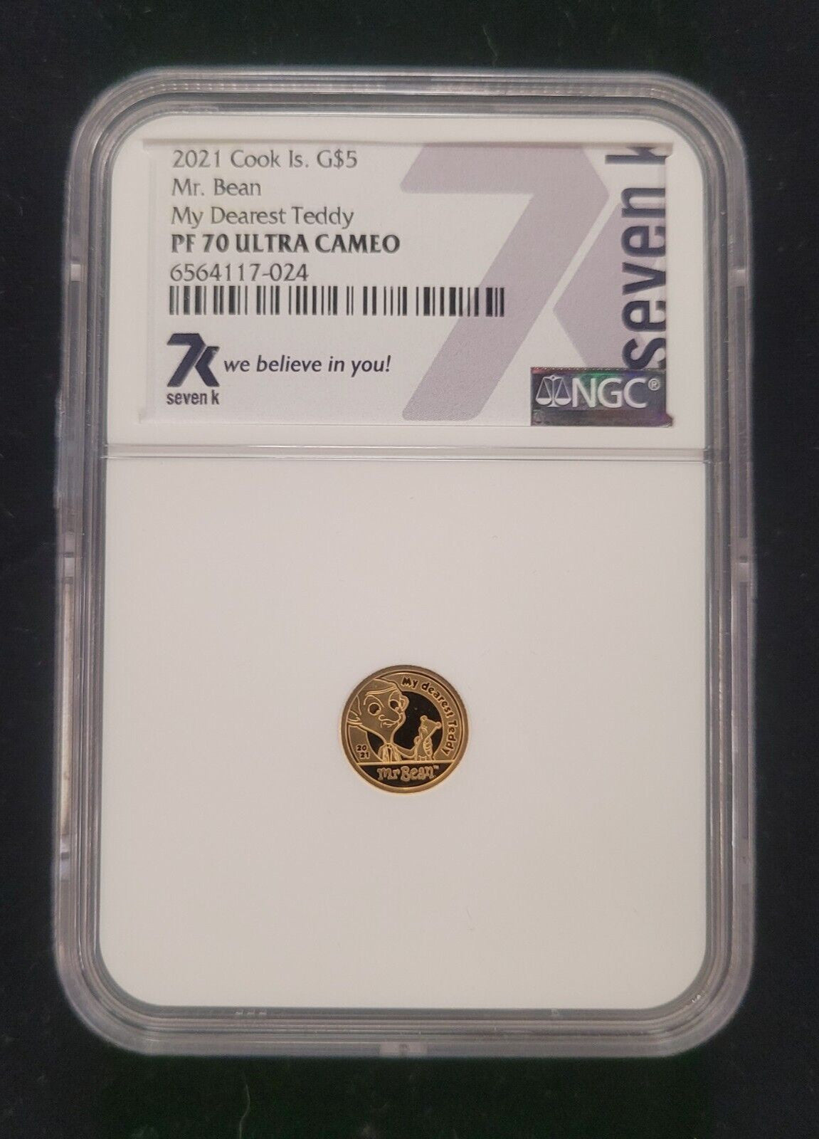 2021 $5 Cook Islands NGC PF70 Proof Cameo Mr. Bean Teddy 1/2g .999 Gold Coin