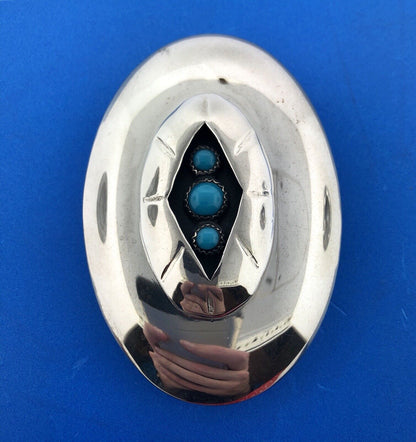Silver Tone Native American Inspired Turquoise Concho Belt Buckle Artisan Signed