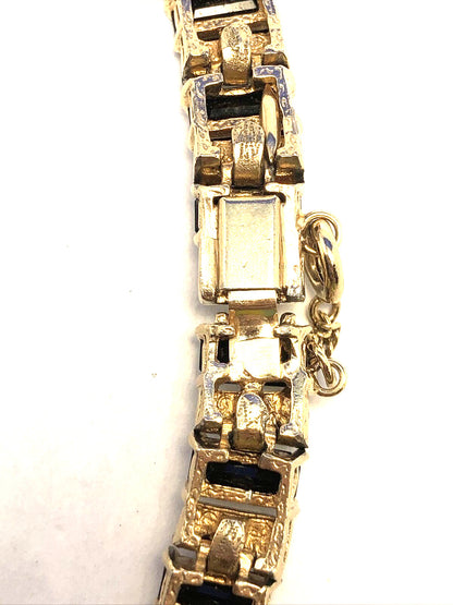 Gold Tone Black Onyx Rhinestone Collar Statement Necklace