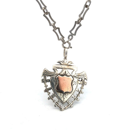 Antique 925 Sterling Silver Engravable Coat Of Arms Shield Pendant Necklace