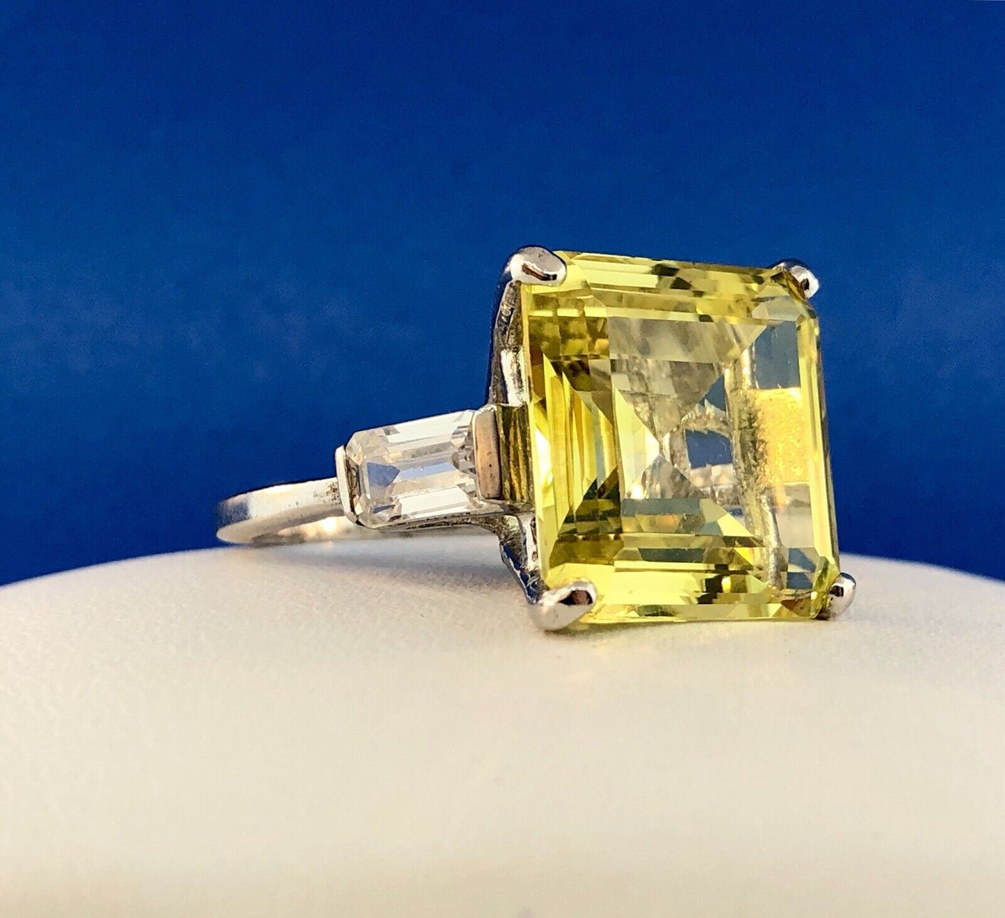 Spectacular Sterling Silver 925 Yellow White CZ Statement Fashion Cocktail Ring