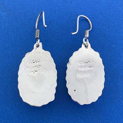 Vintage Taxco Mexico Designer Sterling Silver 925 Malachite Statement Earrings