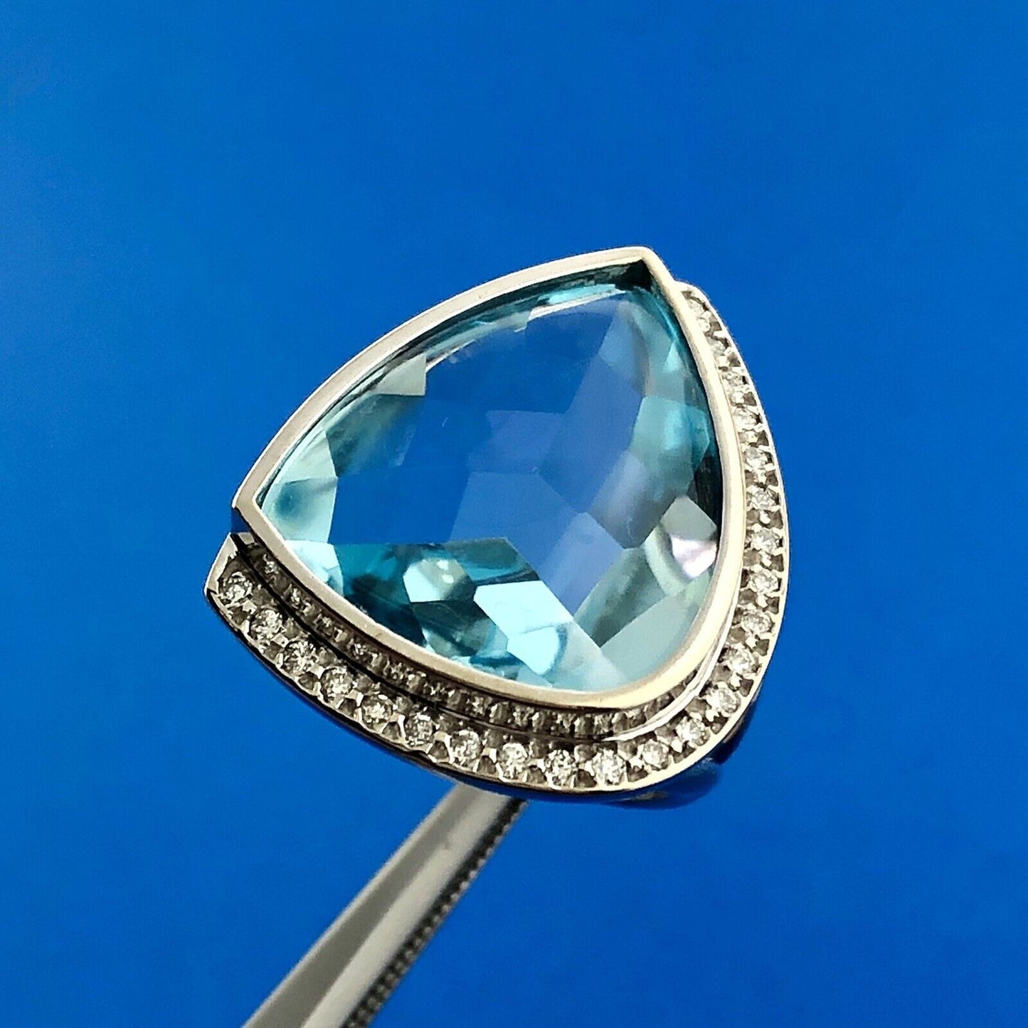 Modernist 14K White Gold Trilliant Blue Topaz Diamond Accented Statement Ring