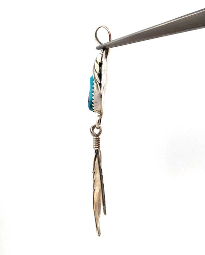 Native American Signed 925 Sterling Silver Turquoise Squash Blossom Pendant