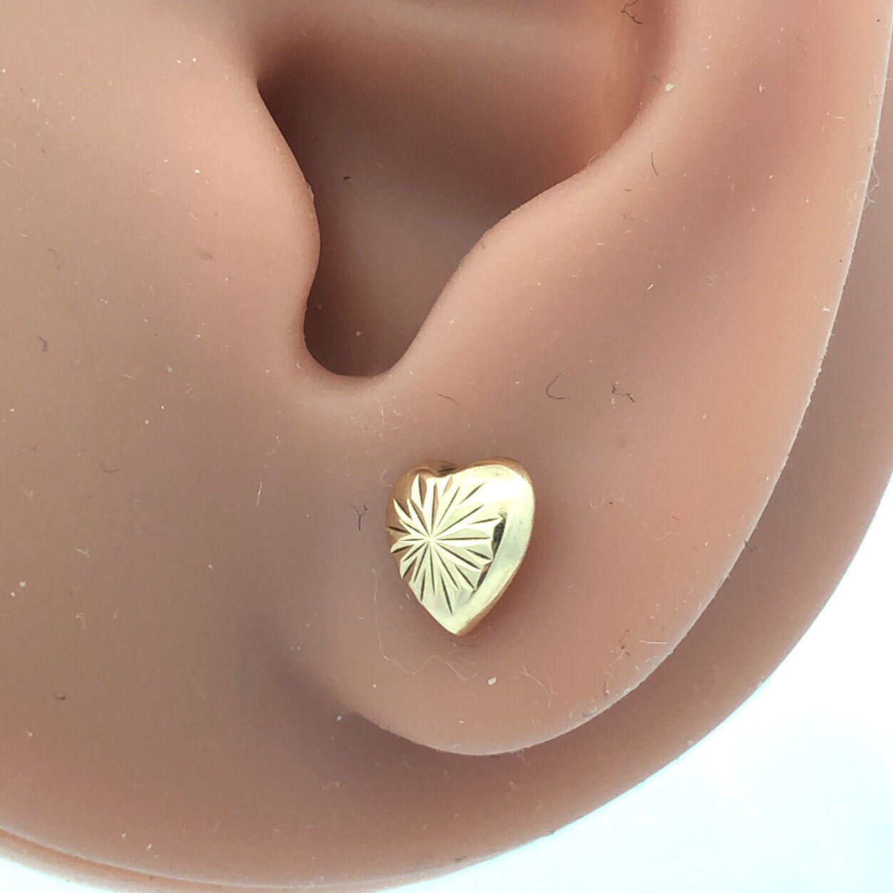 Beautiful 14K Yellow Gold Textured Heart Shaped Butterfly-Back Stud Earrings