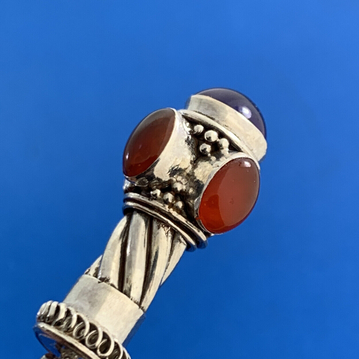 Designer 925 Sterling Silver Amethyst Carnelian Cabochon Drop Dangle Pendant