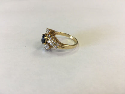 14k Yellow Gold Oval Sapphire with Diamond Accents Cocktail Ring