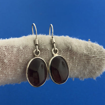 Stunning Sterling Silver 925 Oval Cabochon Purple Amethyst Dangle Hook Earrings