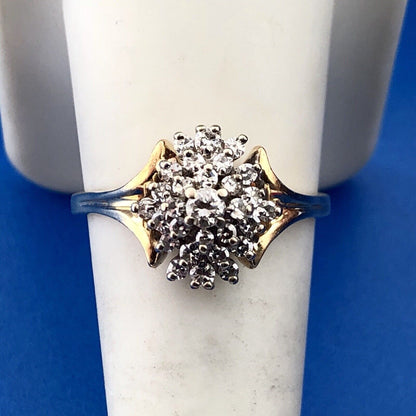 Tru Glo 14K Yellow Gold Diamond Waterfall Cluster Engagement Cocktail Ring