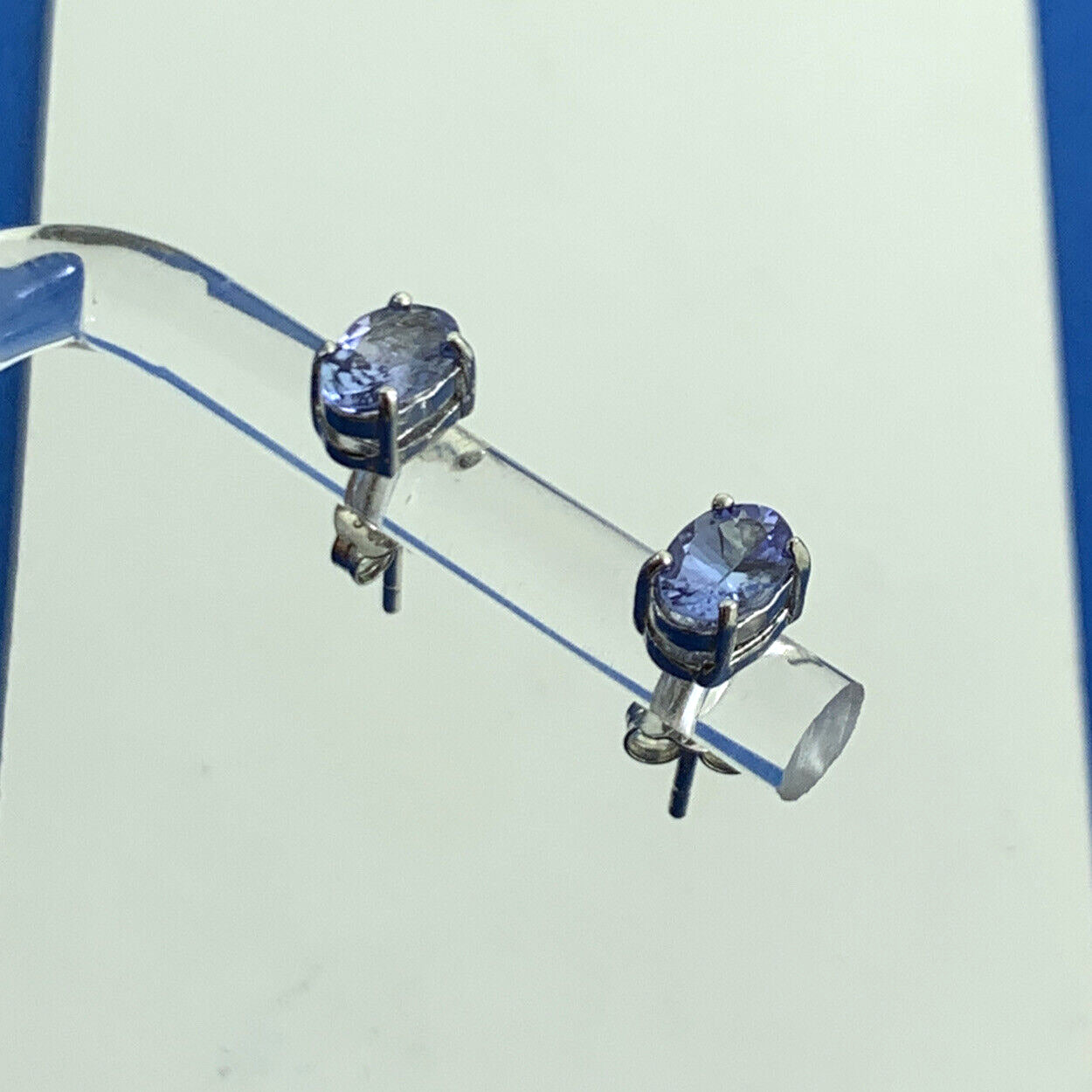 Designer FAS 925 Sterling Silver Oval Tanzanite Solitaire Stud Earrings