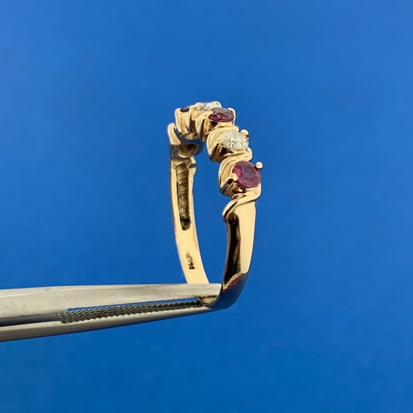 14K Yellow Gold Diamond Ruby July Birthday Wedding Anniversary Size 7 Band Ring