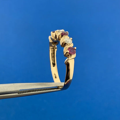 14K Yellow Gold Diamond Ruby July Birthday Wedding Anniversary Size 7 Band Ring