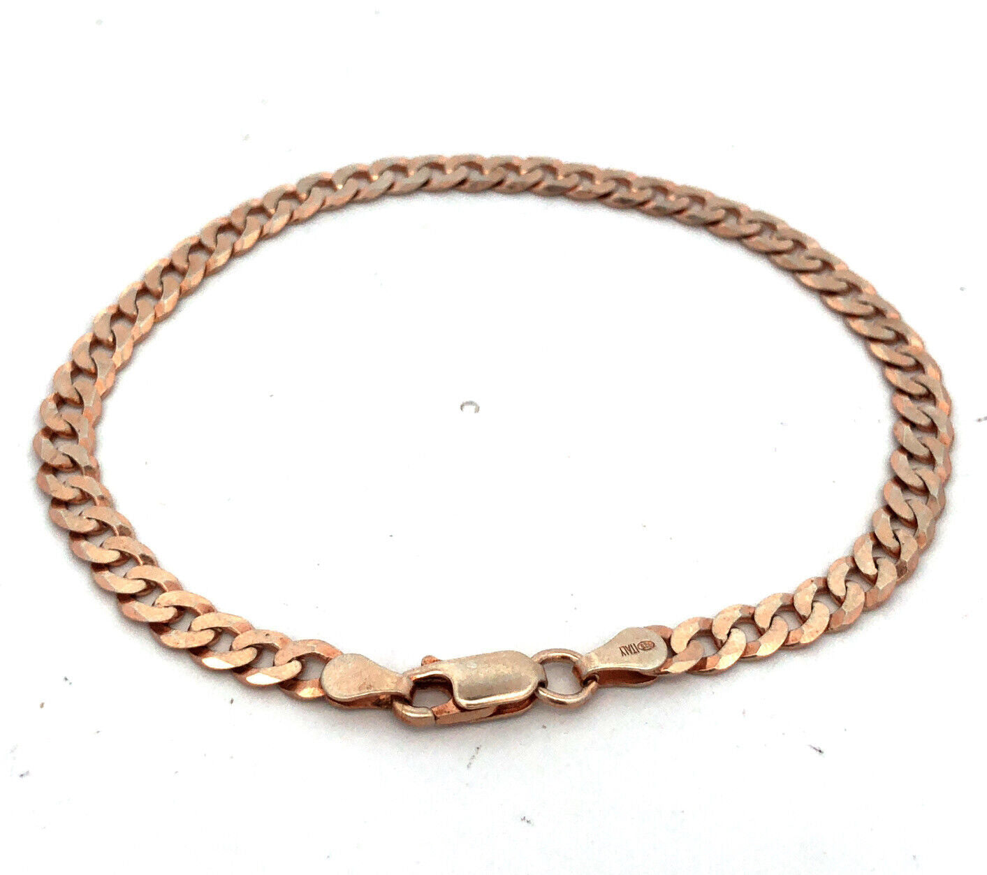 Italy 925 Sterling Silver Rose Gold Tone Curb Cuban Link Chain Bracelet