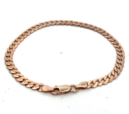 Italy 925 Sterling Silver Rose Gold Tone Curb Cuban Link Chain Bracelet
