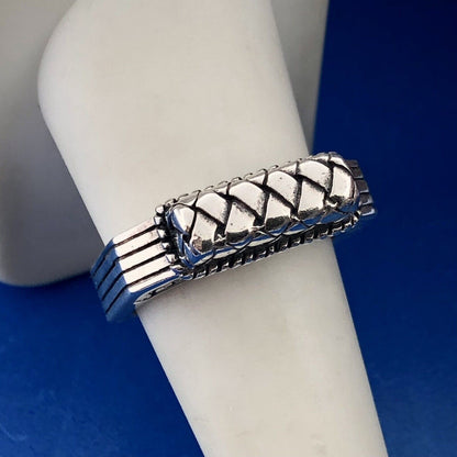Designer 925 Sterling Silver Architectural Scroll Bar Dome Ring