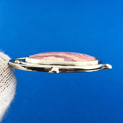 Stunning Sterling Silver 925 Cabochon Pink Jasper Oval Dangle Pendant