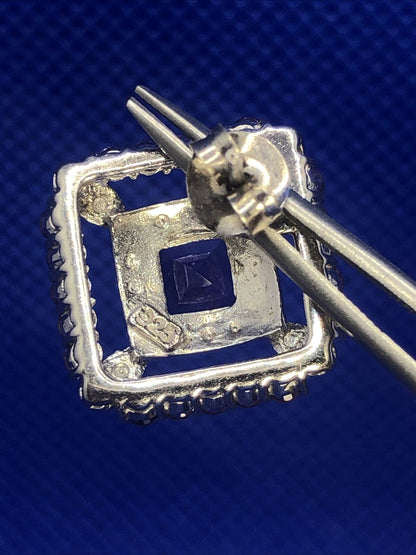 Purple Amethyst 925 Sterling Silver Square Statement Stud Earrings