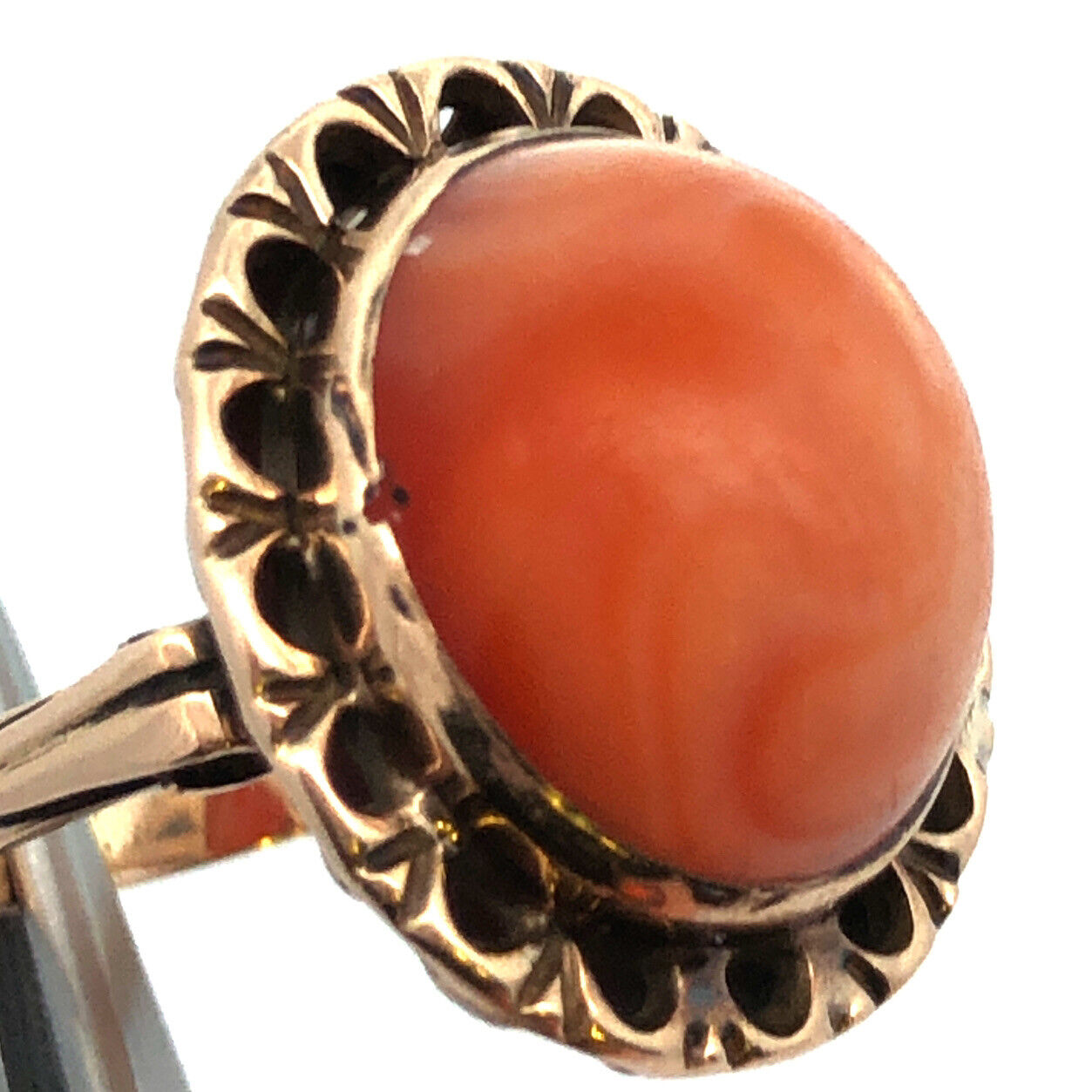 Vintage 14K Yellow Gold Oval Cabochon Orange Mexican Fire Opal Cocktail Ring