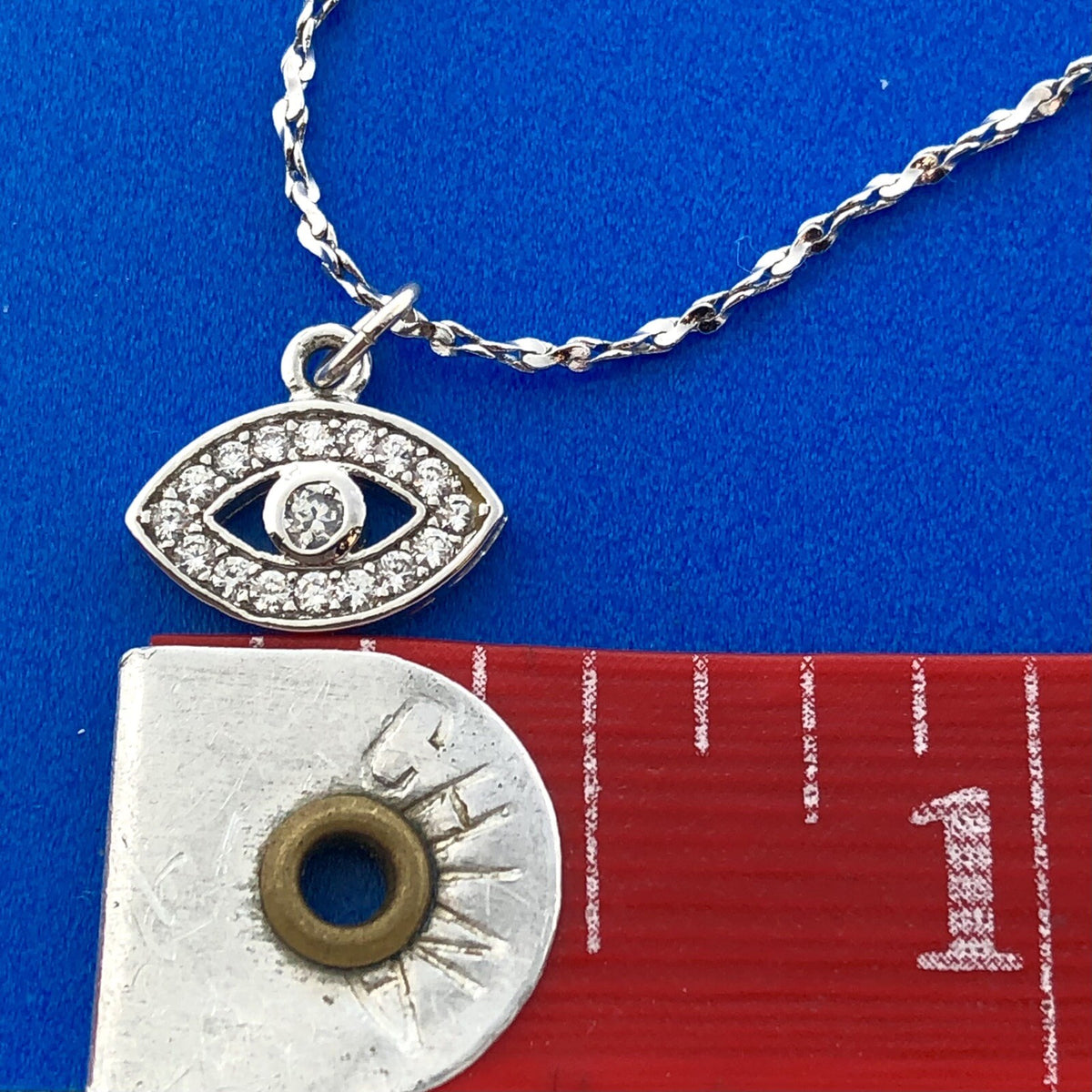 Designer Italy 925 Sterling Silver Diamond All Seeing Eye Pendant Necklace